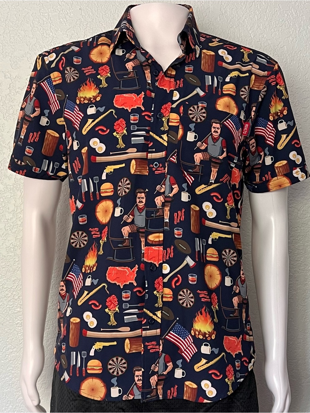 RSVLTS Ron Swanson Dad Vibes Shirt KUNUFLEX Button Up Medium Americana BBQ